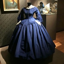 1860s Victorian Civil War Blue Ball Gowns Retro Elegant Daywear Princess Dresses