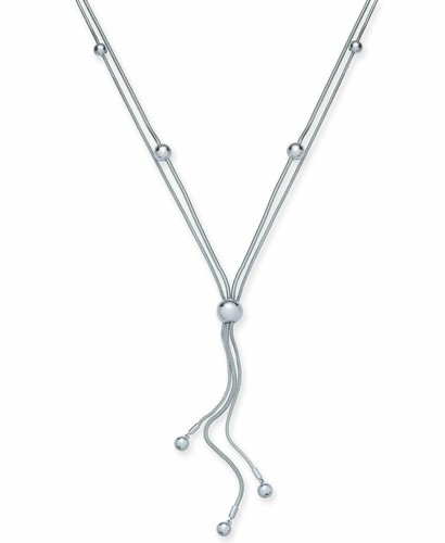 Alfani Beaded Double Strand Lariat Necklace, 24 + 2 Extender - Silver - 第 1/5 張圖片