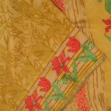 Sanskriti Vintage Sarees Green Zari Border Pure Silk Printed Sari 5 Yd Fabric