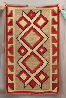 Antique Early 20thC Hand Woven Western Native American Navajo Indian Rug Weaving