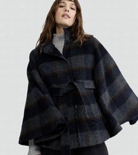 Ladies F&F Check Print Belted Cape with Wool in Multi Blue Size XL New RRP £55