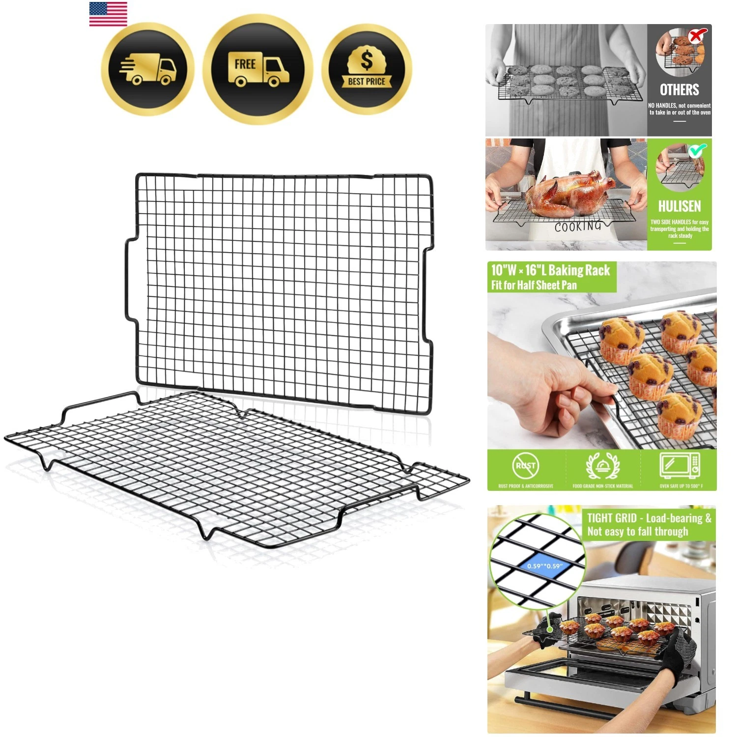 Cooling Rack 2 Pack - 16" x 10", Nonstick Baking Rack with Handle fits Half S...
Opens in a new wind