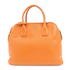 PRADA Logo Saffiano Leather Hand Bag Orange BN2560 Authentic Used F/S