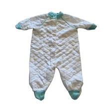 Vintage 1995 Playskool Quilted Footed Sleeper 0-3M White Teal Pastel 38550 USA