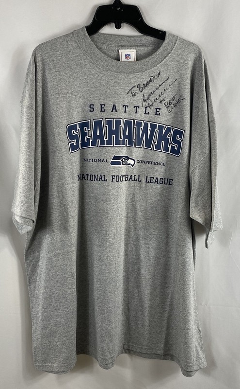 Vintage NFL Men's Seattle Seahawks T-Shirt Gray Autographed Seneca Wallace Sz 2X