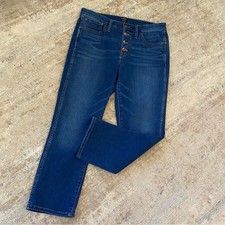 J. Crew High Rise Vintage Straight Jeans Button Fly Medium Wash Feathered: 30