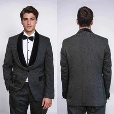 Jacquard Men Floral Suit Satin Shawl Lapel Jacket Single Breasted Elegant