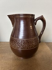 Antique Victorian Brown Stoneware Jug or Pitcher, Approx. 3 Pints