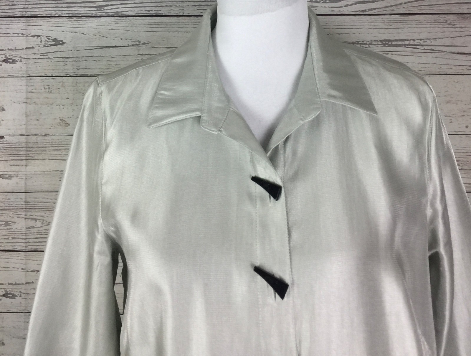 Multiples Women’s Silver Shimmer Button Front Tur… - image 2