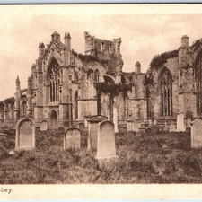 c1910s Melrose Abbey, Scotland Ruins Gothic Tombstone Cemetery Graveyard PC A339