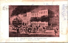 Currier & Ives Life of a Fireman Vintage Postcard 1953 Dallas Texas TX