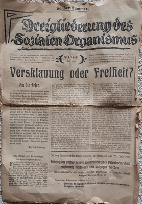 Rudolf Steiner und Leo Trotzki. Anthroposophie + Revolution 1918 - ORIGINAL 1919