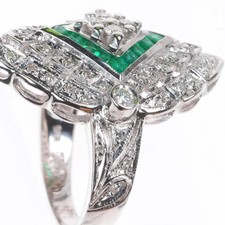 sz5 14k white gold Samuel Behnam Diamond - Emerald art deco style cocktail ring