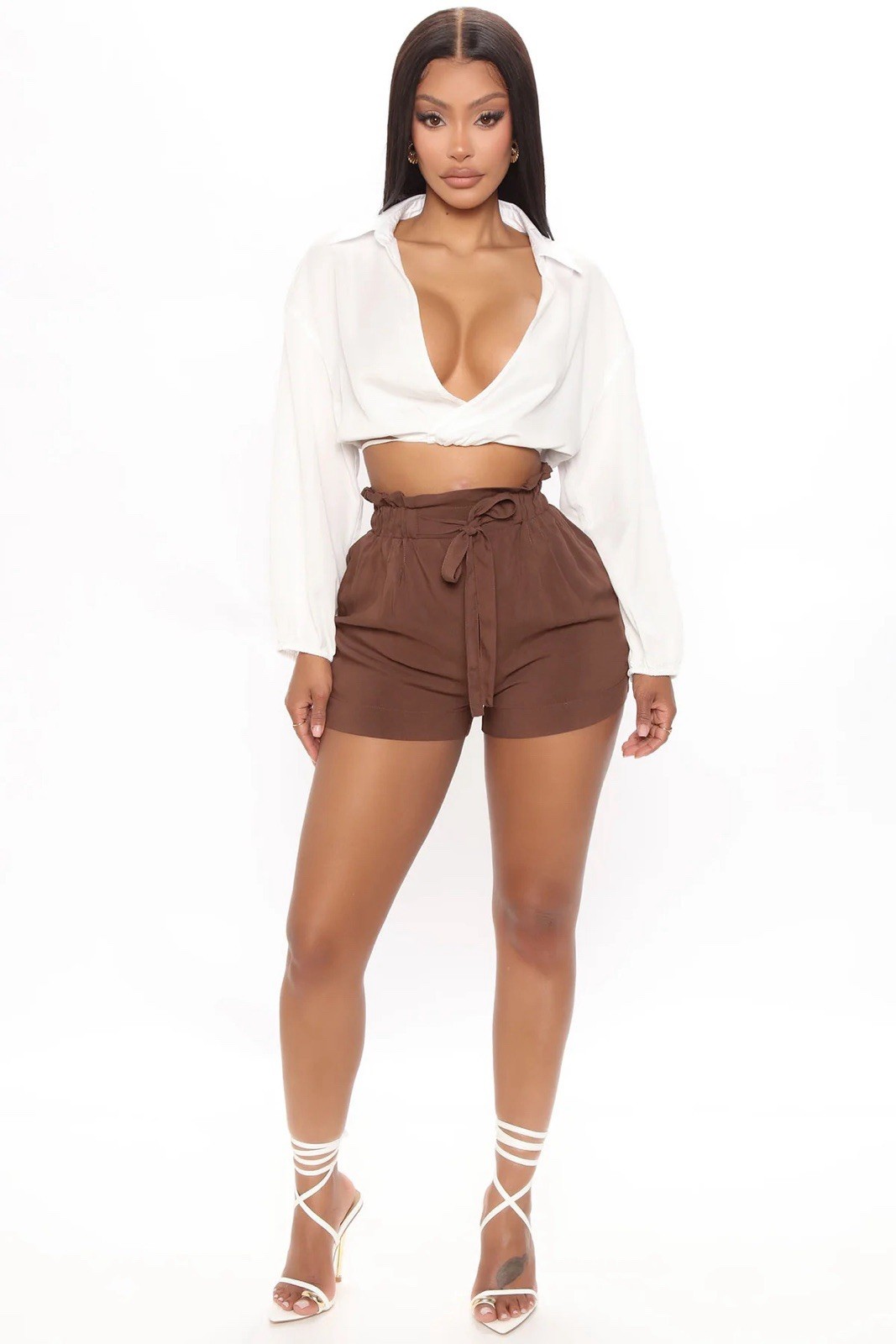 Rosie Tie Waist Shorts - Chocolate Size S Fashion Nova