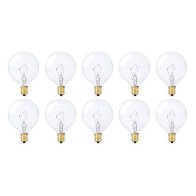 Small Globe G16.5 Round Bulb 40W E12 Candelabra Base (10 Pack) Clear 40 Watts