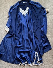 Vintage Jaclyn Smith Studio Intimates Robe Slip Blue Satin Lace-Long Size XL
