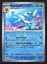 Vaporeon 134/165 SV: MEW EN-151 rara carta Pokemon olografica inversa