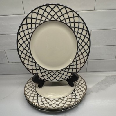 Very Rare Lenox Cosmopolitan Maywood Accent Dinner Plate Set 4 Platinum Weave 