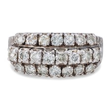 Vintage 9k White Gold Diamond Three Row Ring