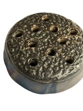 Vintage Ceramic Black Flower Frog, Japanese Ikebana Stoneware, MCM 10 Holes