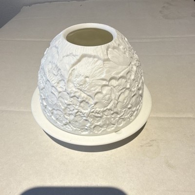 Bernardaud Limoges White Porcelain Floral Textured Votive Candle Holder Base