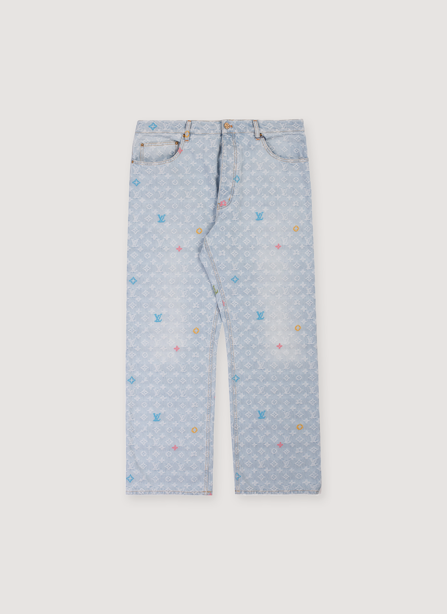V12 ロゴパターン スリムフィットパンツMONOGRAM XL 春夏 Louis Vuitton Tyler, the Creator Monogram Denim Pants Light Indigo