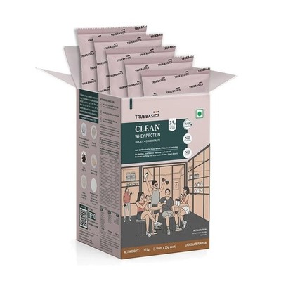 TrueBasics Clean Whey Protein Powder (Chocolate, 35gx5) Protein per Sachets