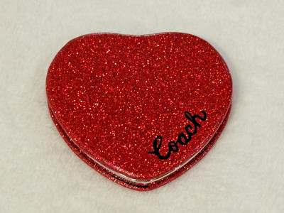 COACH ~ Red Heart Glitter Magnifying Compact Pocket Purse Mirror ~ NIP!