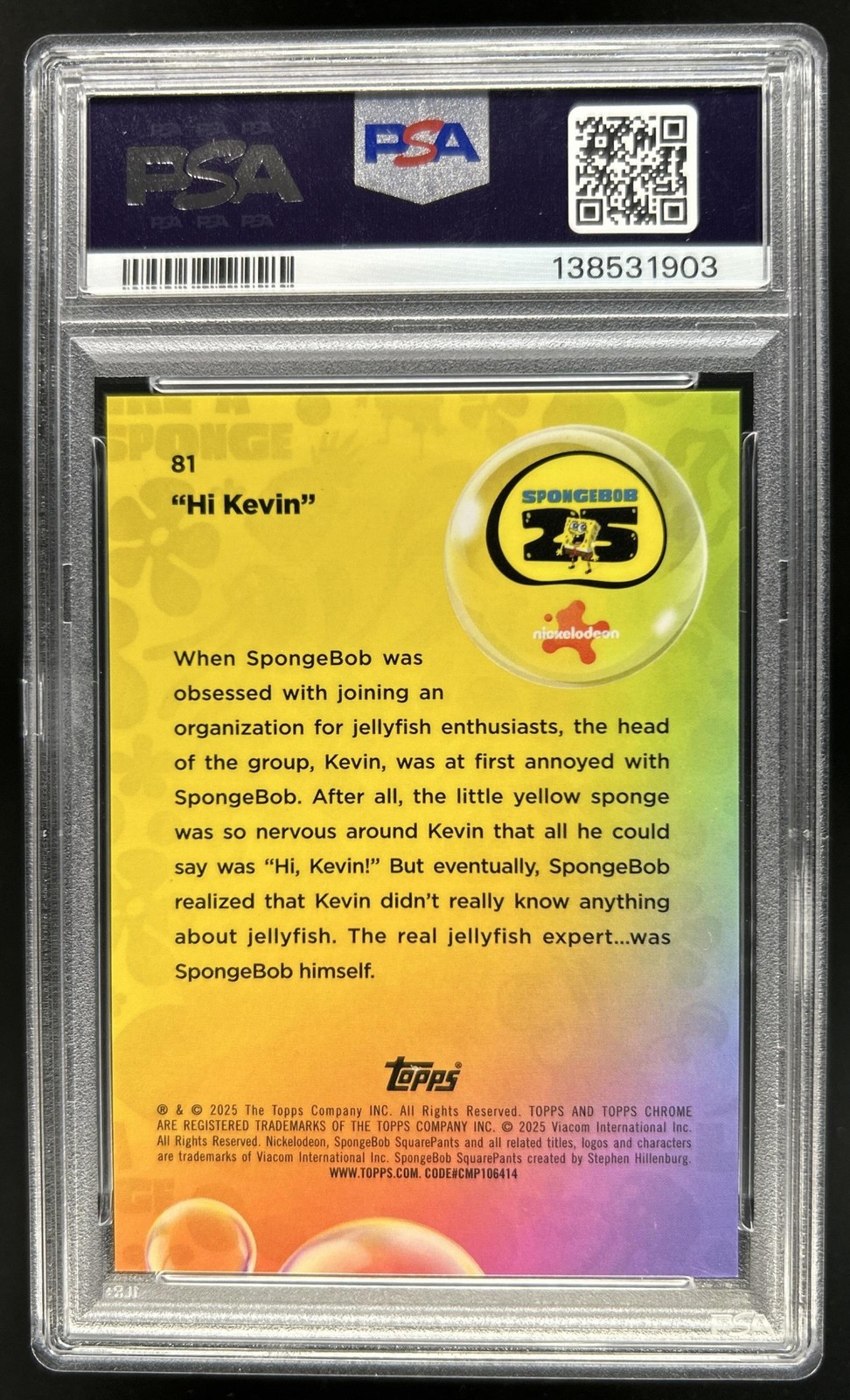 2025 Topps Chrome SpongeBob "Hi Kevin" Night Shift Manager Variation #/25 PSA 9 view 2