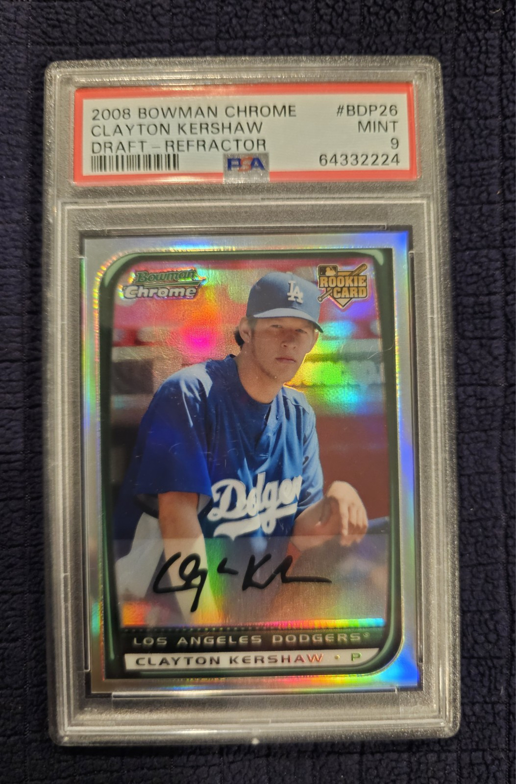 2008 Bowman Chrome Draft Refractor #BDP26 Clayton Kershaw RC PSA 9