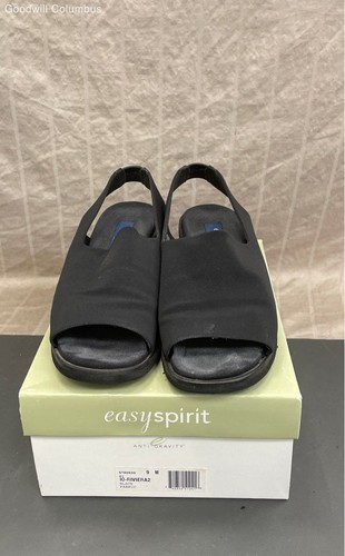Easy Spirit Damen-Sandalen 9 M Fersenriemen schwarz Stoff zehenfrei Blockabsatz