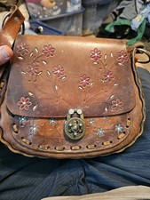 VTG 1970s Hand Tooled Painted Leather Saddle Bag Purse Boho Hippie Butterflies