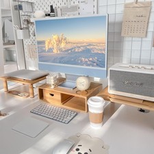 Dual Monitor Stand Riser with Drawer for Desk Laptop Desk Shelf with Adjustab...