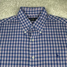 Ralph Lauren Shirt Men Large Blue Red Plaid Long Sleeve Button Down Pony Logo