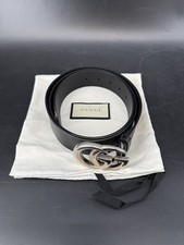 Gucci Marmont Black Leather Belt Silver GG Buckle 120 48 Dust Bag