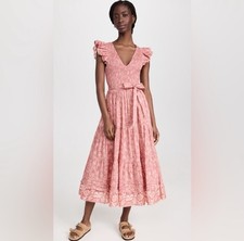 Cleobella Rita Ankle Dress Medium Floral Blush Pink Smocked Ruffle Romantic Boho