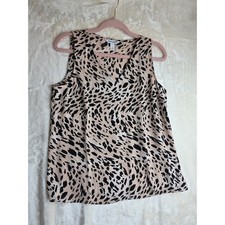 Nine West Womens Sleeveless V Neck Top Animal Print Beige Black Size Small