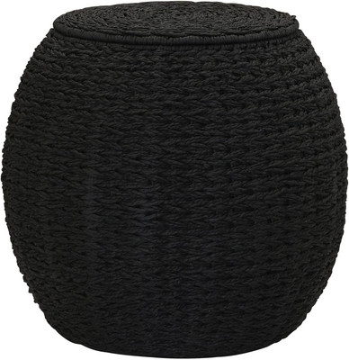 Handwoven Paper Rope Barrel Wicker Storage Basket Side Table, Black