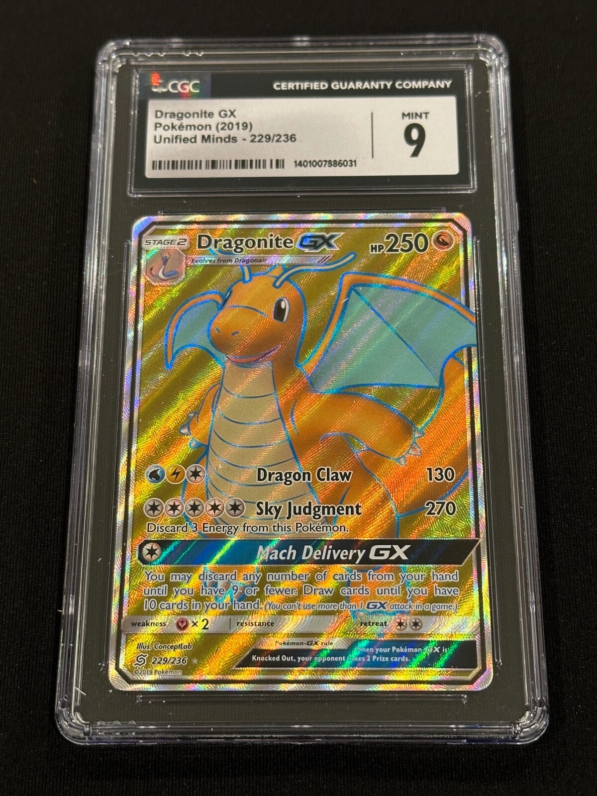 Pokemon Unified Minds Dragonite GX 229/236 CGC 9 Mint