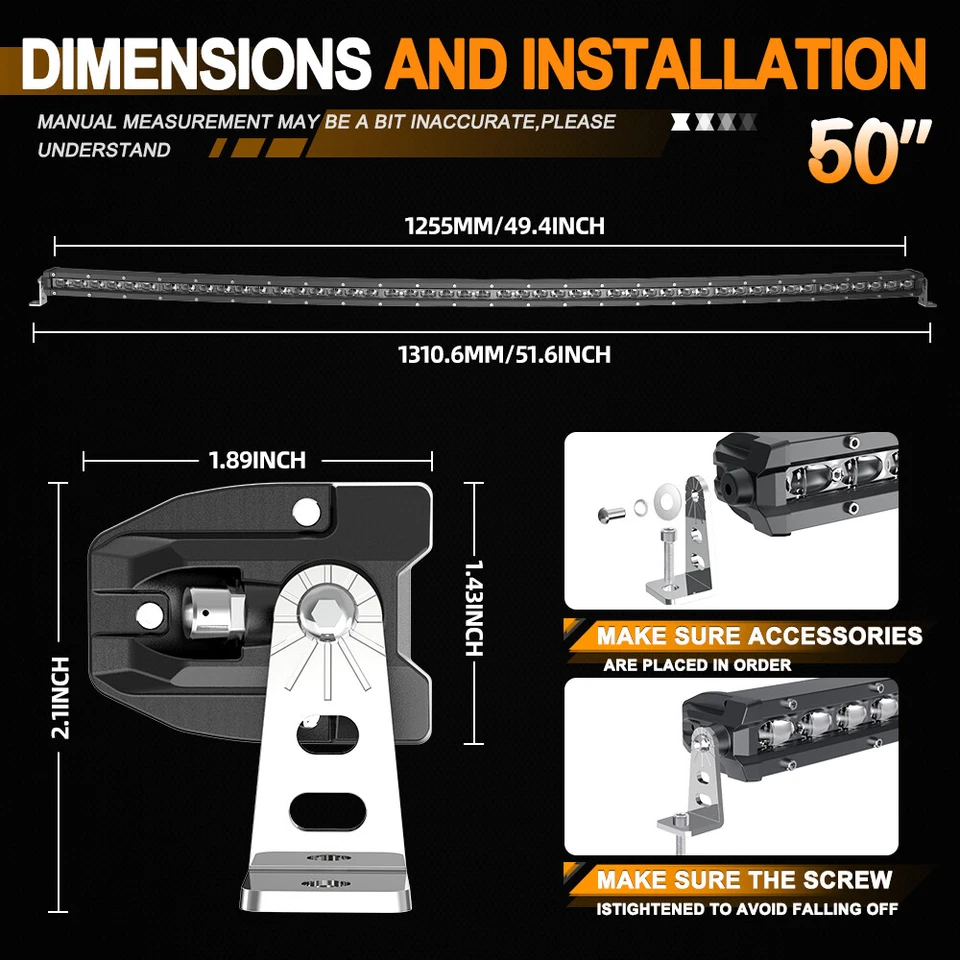 For Ford F-150/F150 Roof 50inch Curved LED Light Bar Slim Offroad Driving 52" - Image 3 of 4