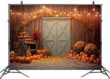 10x8ft Wood Barn Door Maple Leaf Pumpkin Fall Vinyl Backdrop Photo Background
