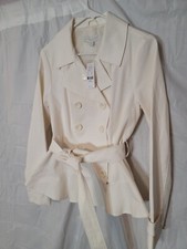 New York & Co Ivory Trench Coat Women's Double Breasted Collared Belted Small