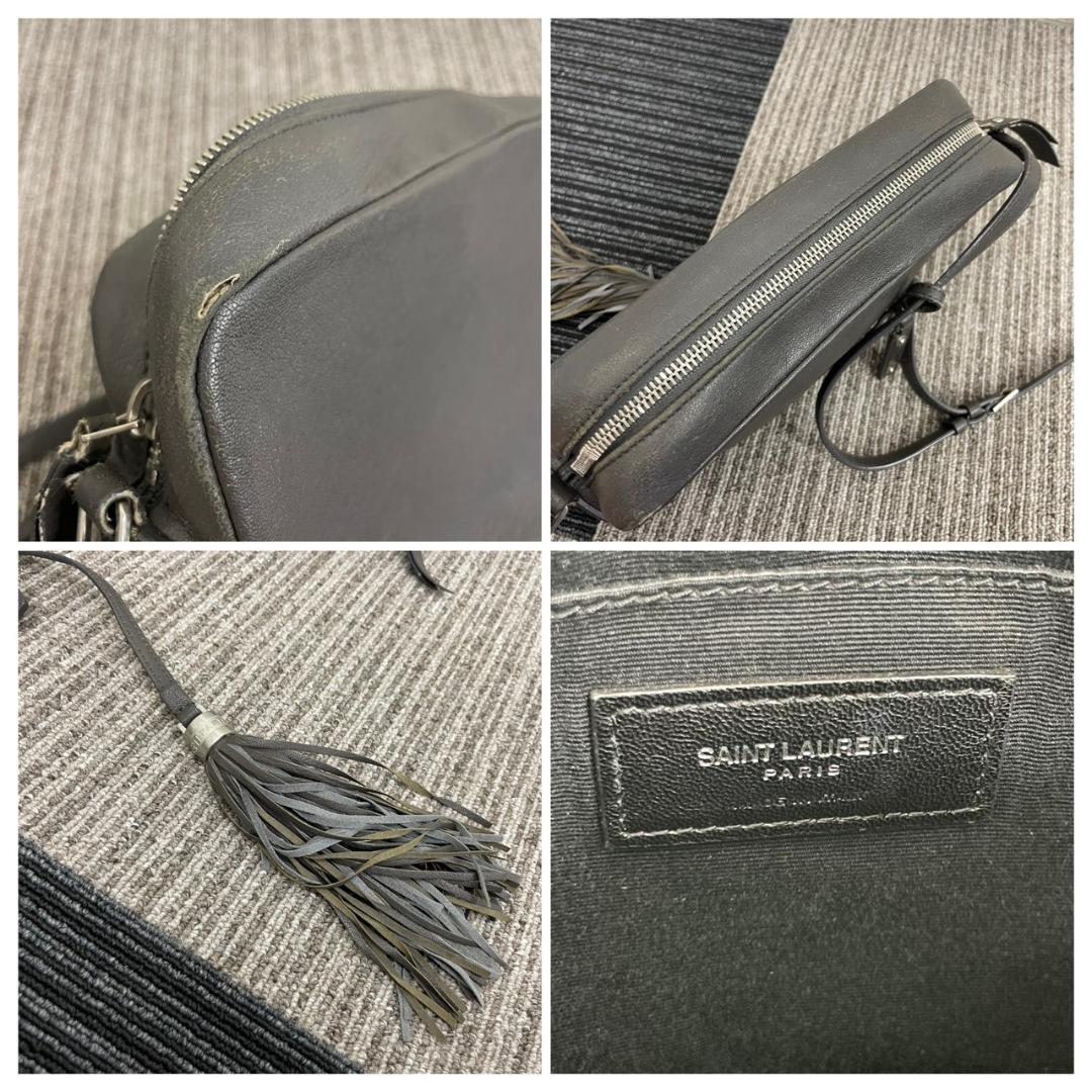 Yves Saint Laurent YSL Shoulder Bag Fringe Leather Gray Authentic Used