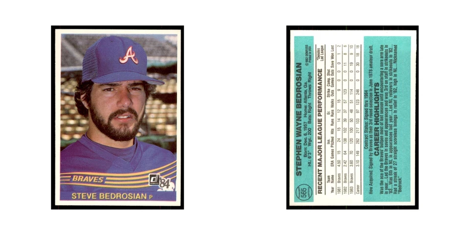 Steve Bedrosian 1984 Donruss #565 Atlanta Braves Baseball Card NM - Image 3 of 3