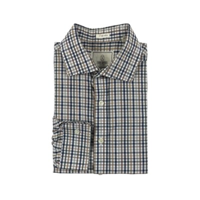 Todd Snyder White Blue Brown Checked 2 Ply Cotton Mens Button Front Size 16.5