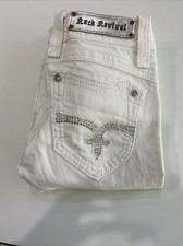 Rock Revival White Straight CUTOFF Shorts Aida Bermuda Women's SZ 25 RHINESTONES