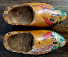 Vintage Dutch Hand Carved Painted Wooden Decorative Clogs, Rare