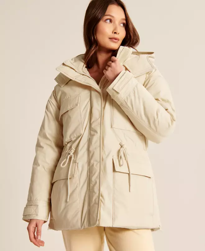 NWT Abercrombie & Fitch Utility Parka Cream Beige Jacket Large