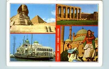 Postcard Greetings from Egypt Giza The Sphinx and Keops Pyramid Luxor temple