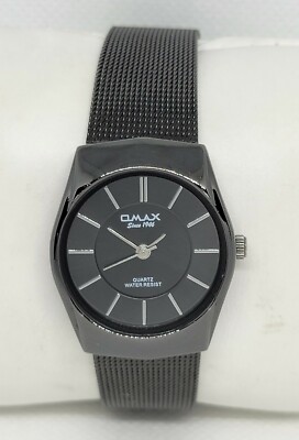 Ladies QMAX Japan All Black Mesh Stainless Steel Band Analog Watch E7